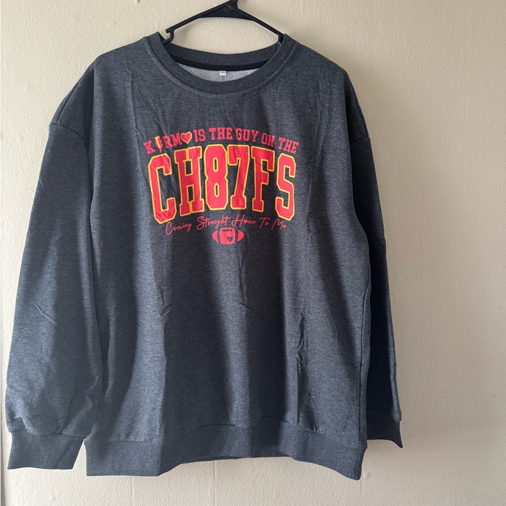 Charcoal Graphic Crewneck Sweater with Red-Yellow Lettering